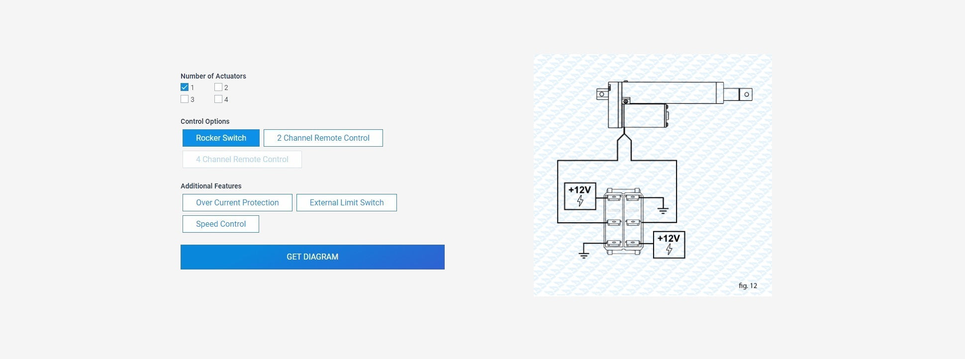 FIRGELLI wiring diagram generator showing actuator connections to switch and power supply